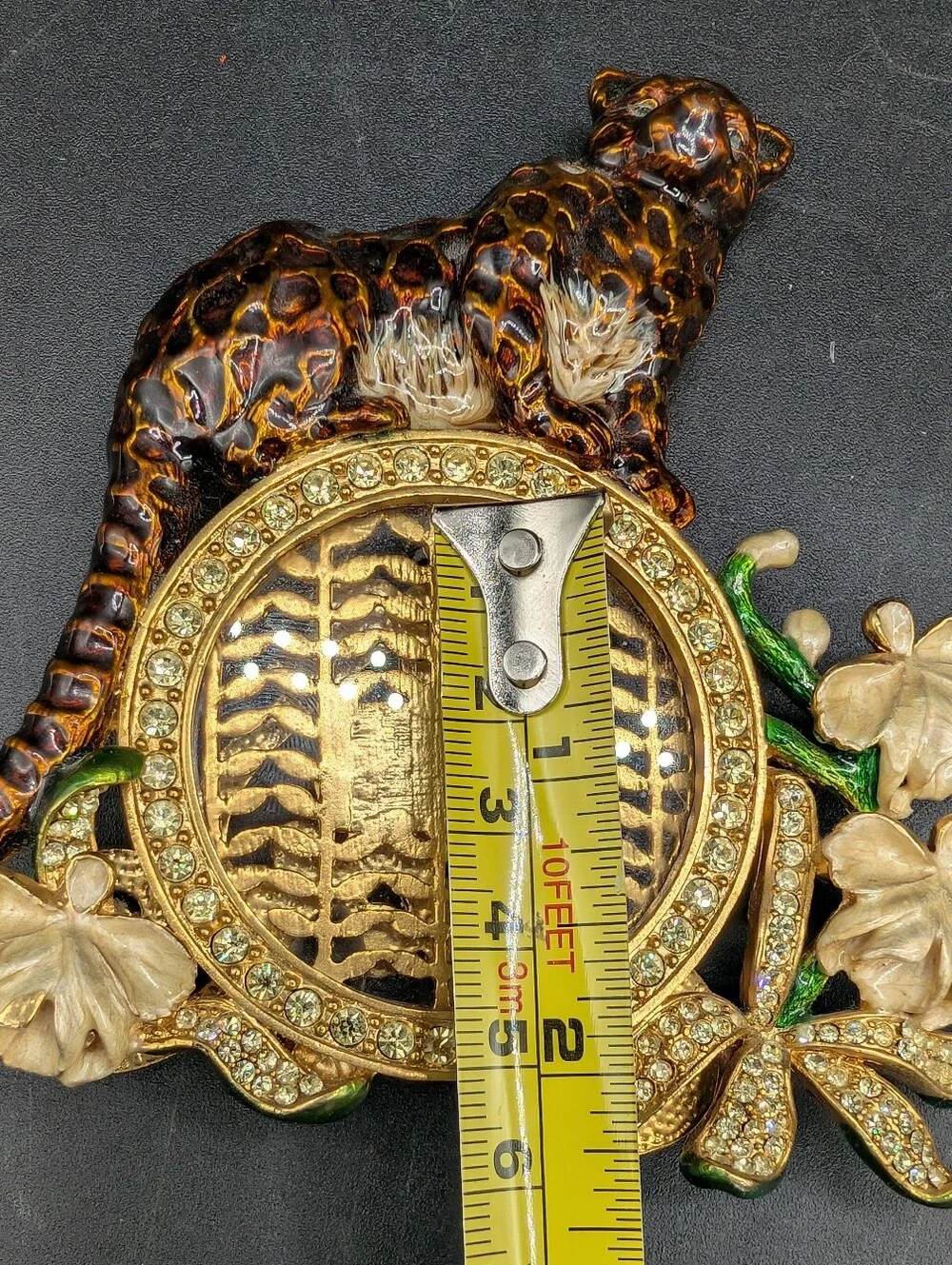 Two’s Company Gold Tone Enameled Jeweled Leopard Orchids Photo Frame, Crystals